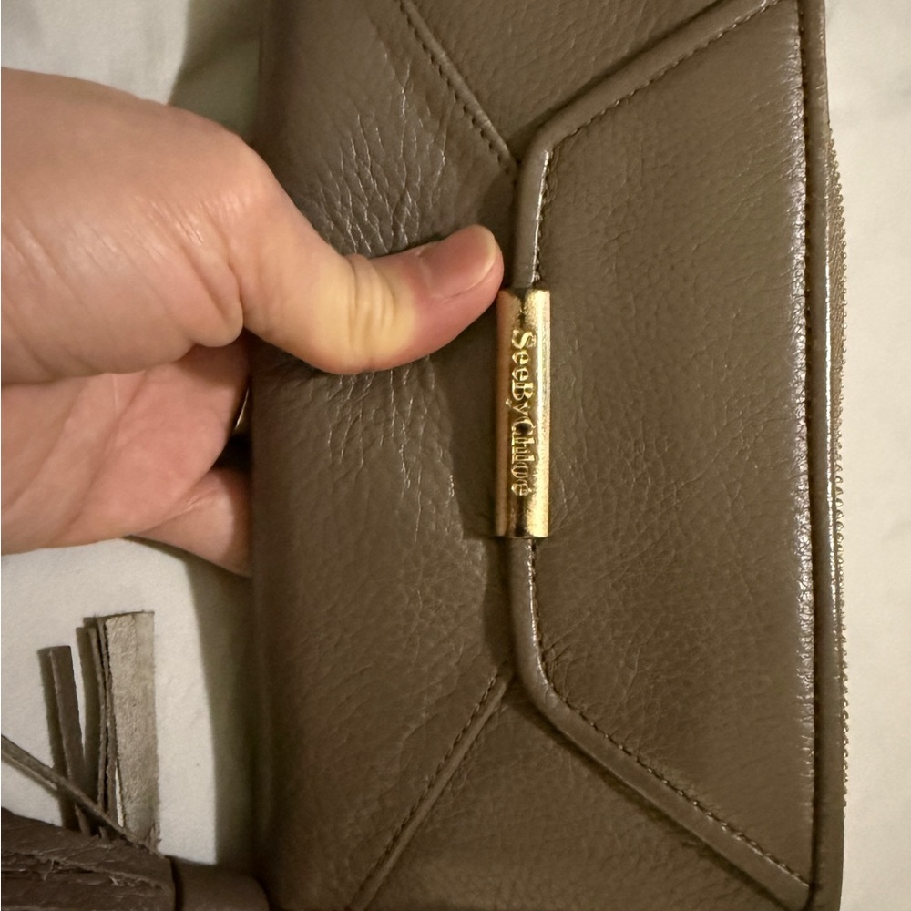See By Chloé Taupe Leather Zip Wallet with Tassel - Picture 13 of 15